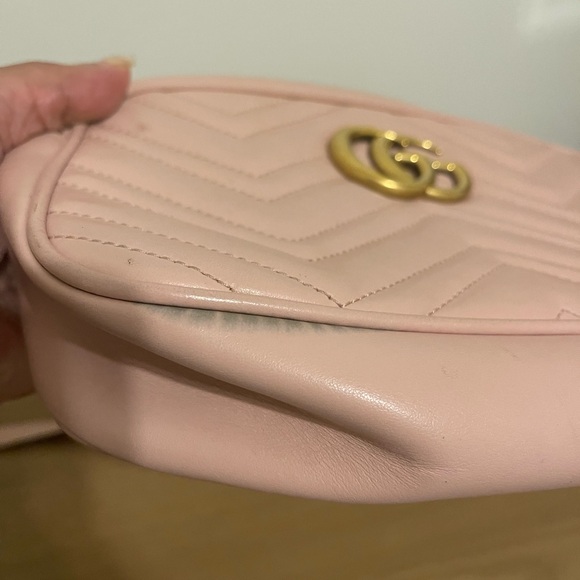 100% Authentic GUCCI GG Marmont Pink Leather Shoulder Bag with gold accent - Picture 6 of 6